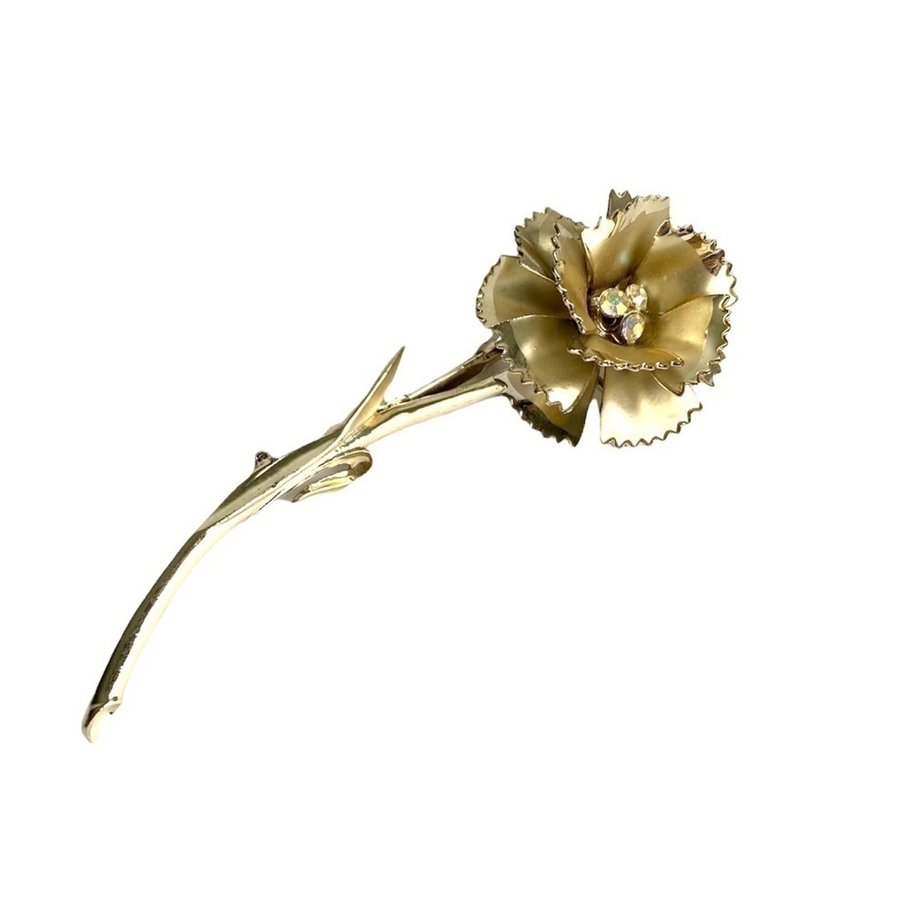 Vintage‎ Flower Brooch Champagne Gold Aurora Borealis Crystal Rhinestone Floral